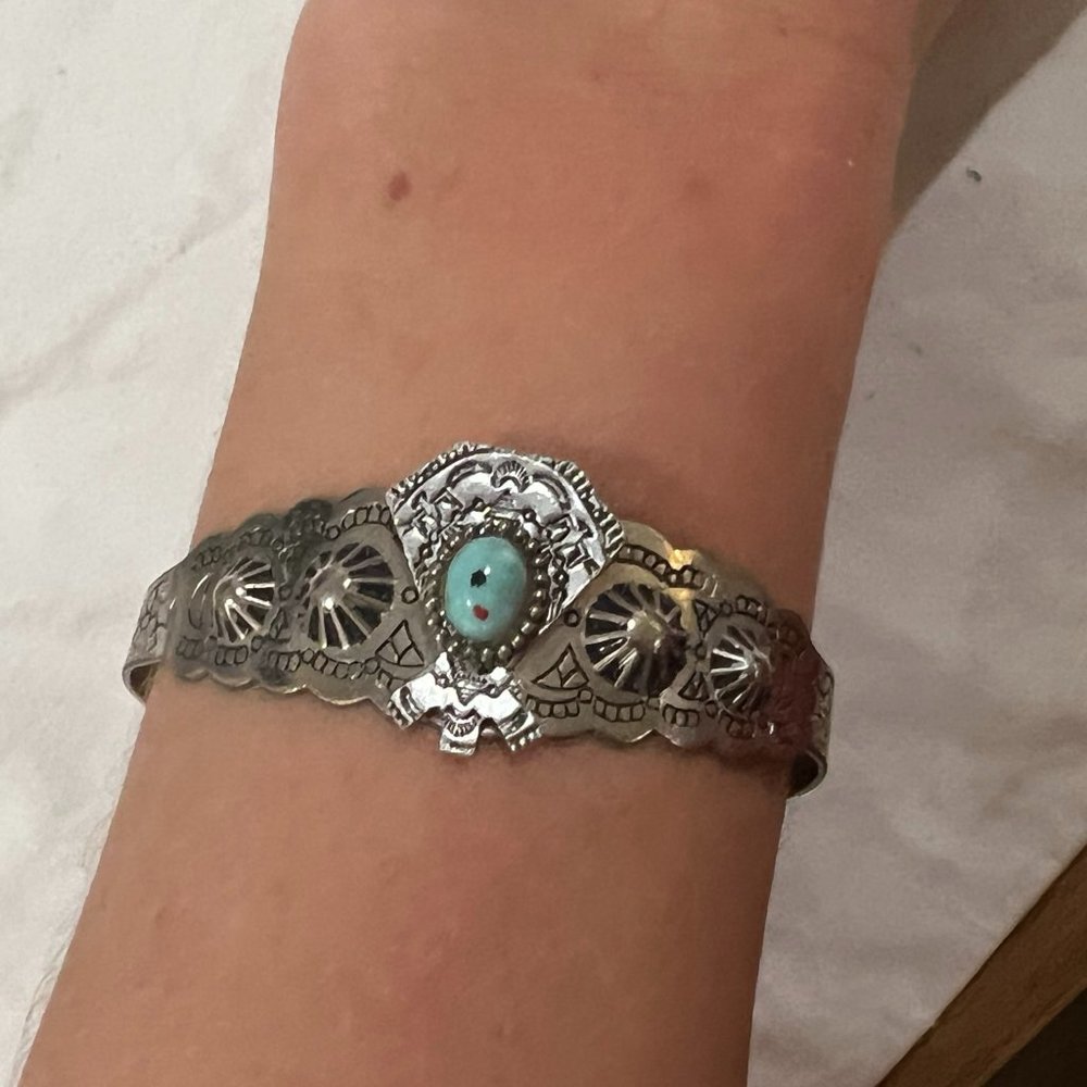 South American Silver Turquoise Bracelet